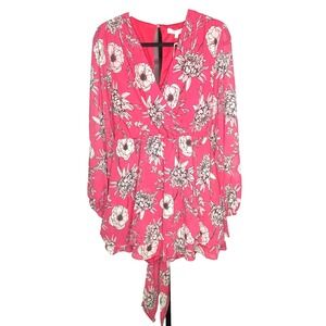 Beyond Words Romper Pink White Floral Empirewaist Romper V-neck Flowy size med‎